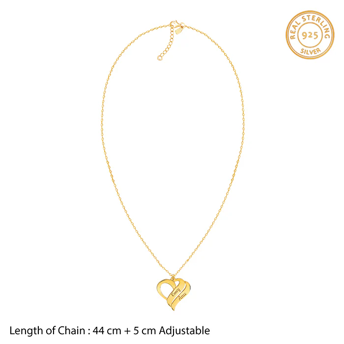 Golden Personalised Name Heart Duo Pendant With Link Chain - Image 6