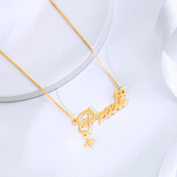 Golden Personalised Name Star Charm Necklace - Image 2