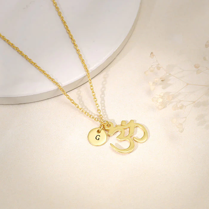 Golden Personalised Om Pendant With Link Chain - Image 2