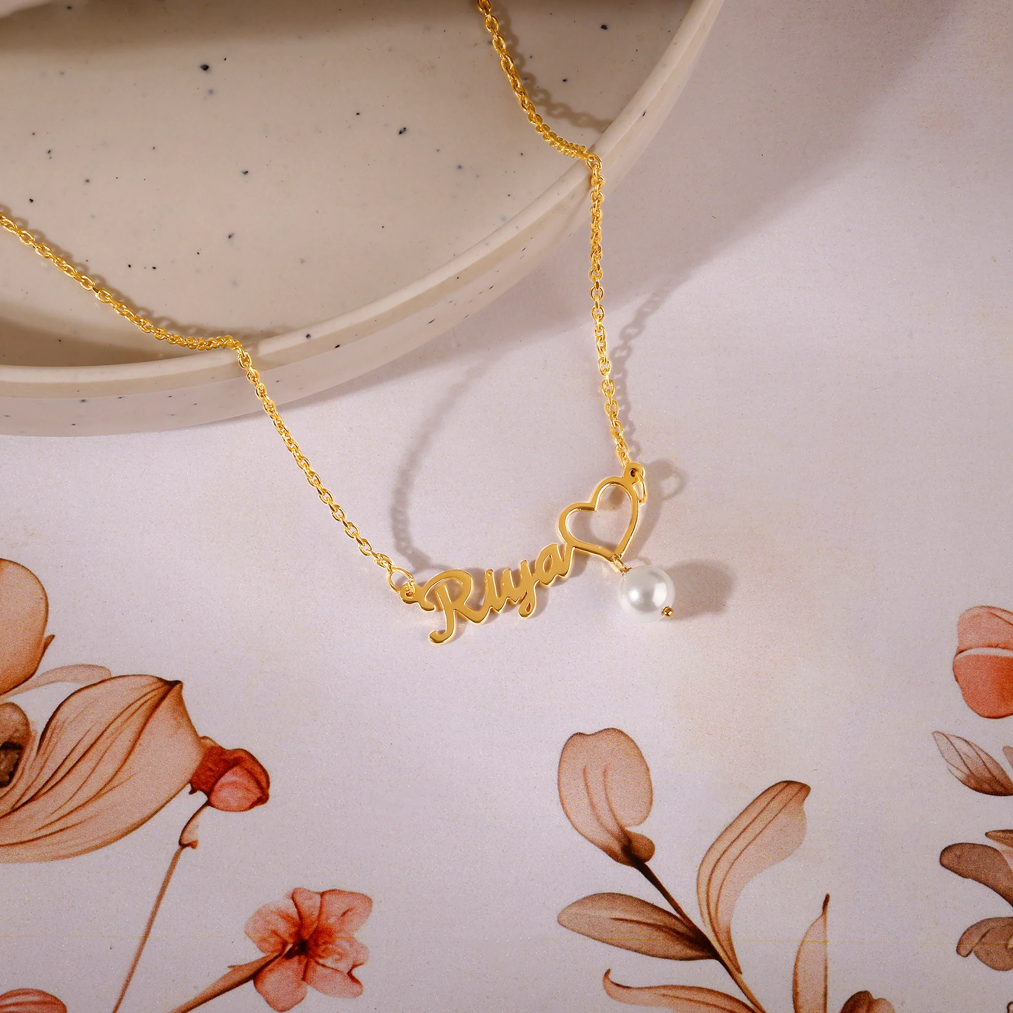 Golden Personalised Pearl Heart Necklace - Image 3