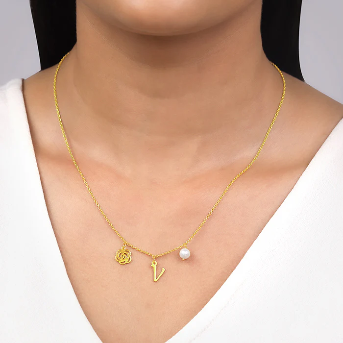 Golden Personalised Pearl Rosey Necklace - Image 4