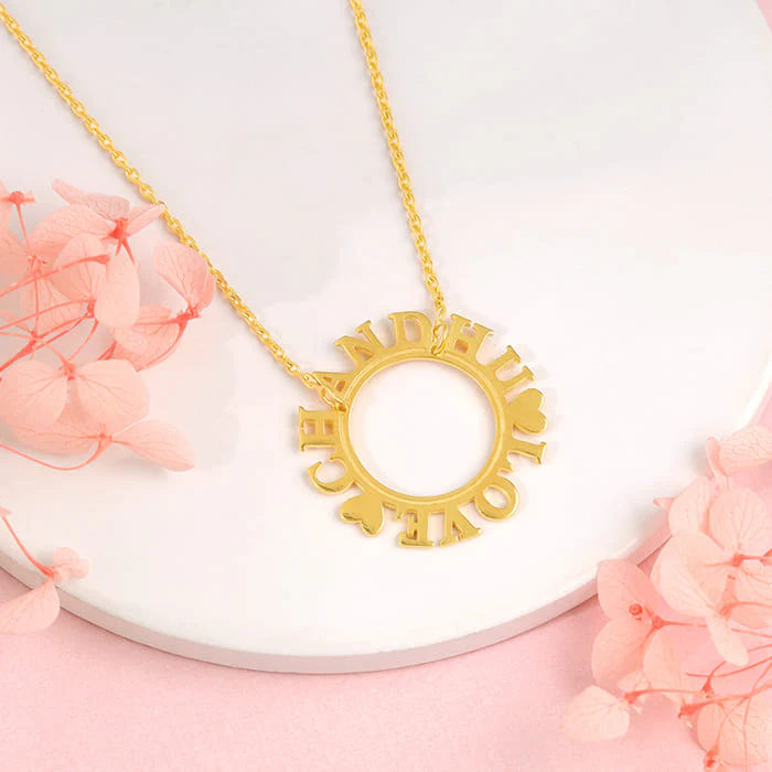 Golden Personalised Round Name Necklace - Image 3