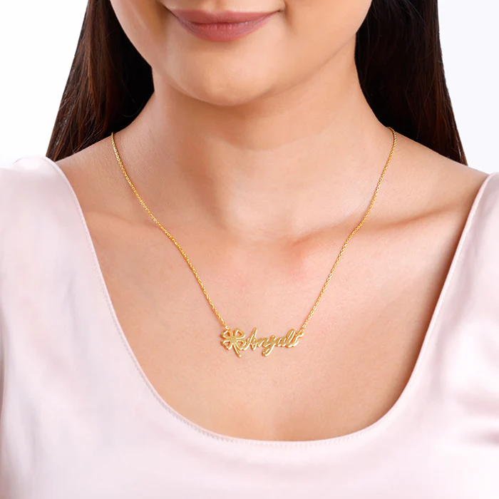 Golden Personalised Serendipity Clover Necklace - Image 3