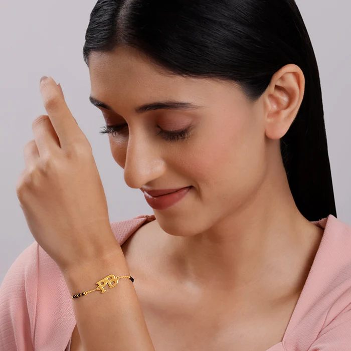 Golden Personalised Signature Initial Mangalsutra Bracelet - Image 3