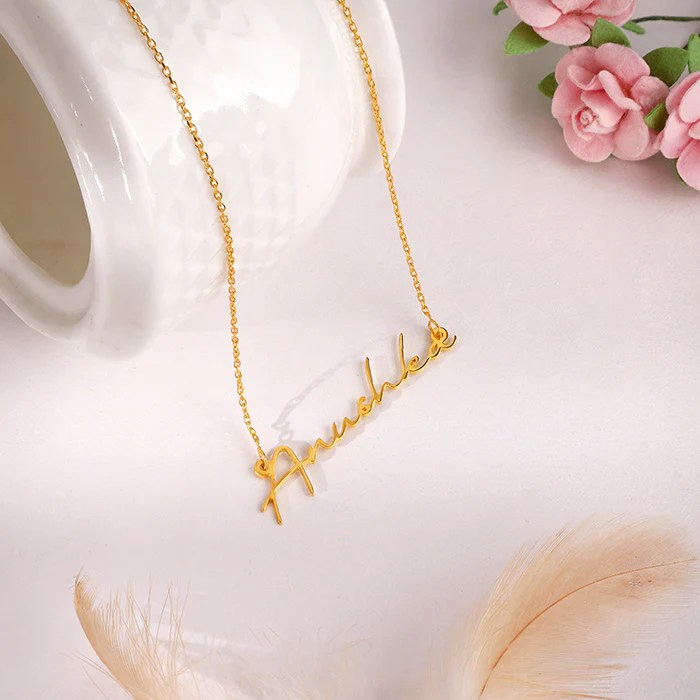 Golden Personalised Signature Name Necklace - Image 3