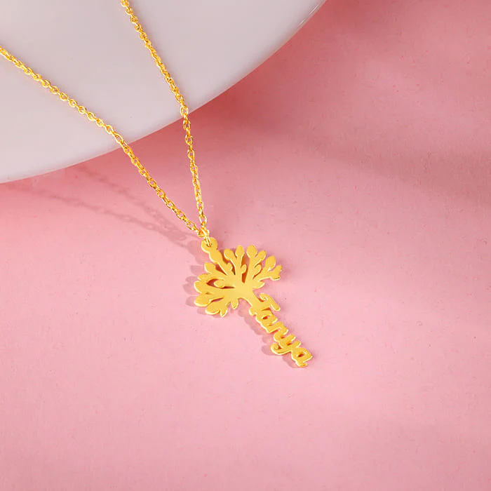 Golden Personalised Tree of Names Pendant with Link Chain - Image 2