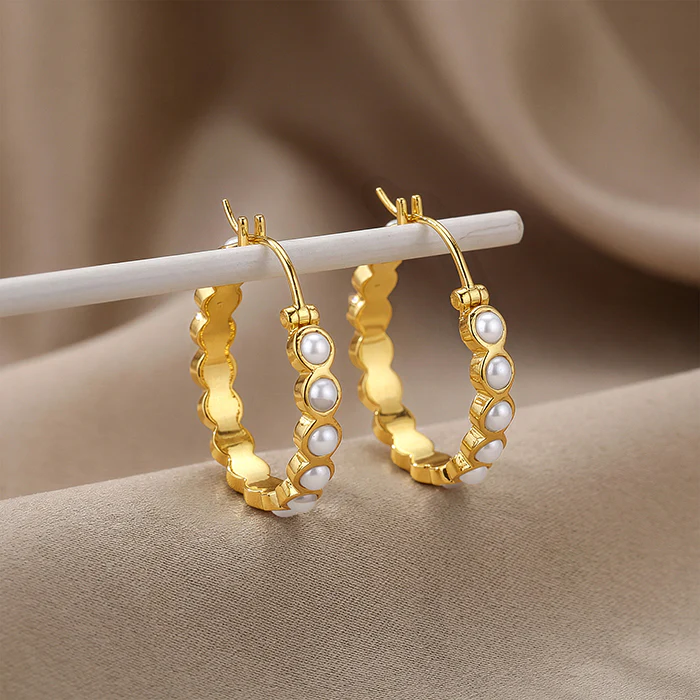 Golden Pola Pearl Hoops - Image 2