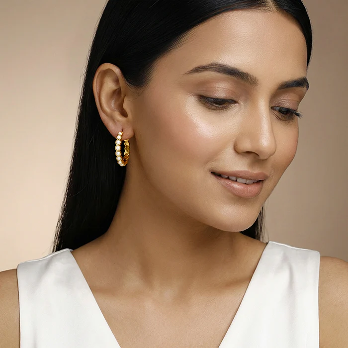 Golden Pola Pearl Hoops - Image 3