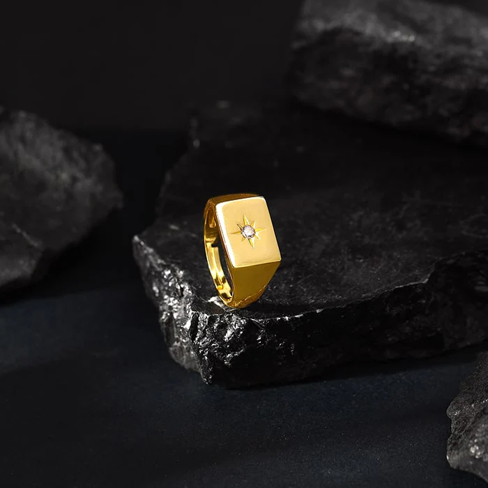 Golden Rise Star Signet Ring For Him - Image 2