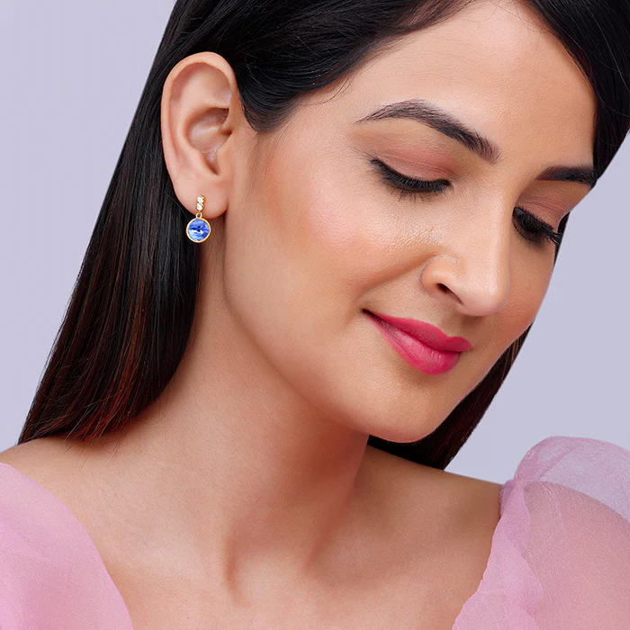 Golden Sapphire Blue Sphere Earrings - Image 3