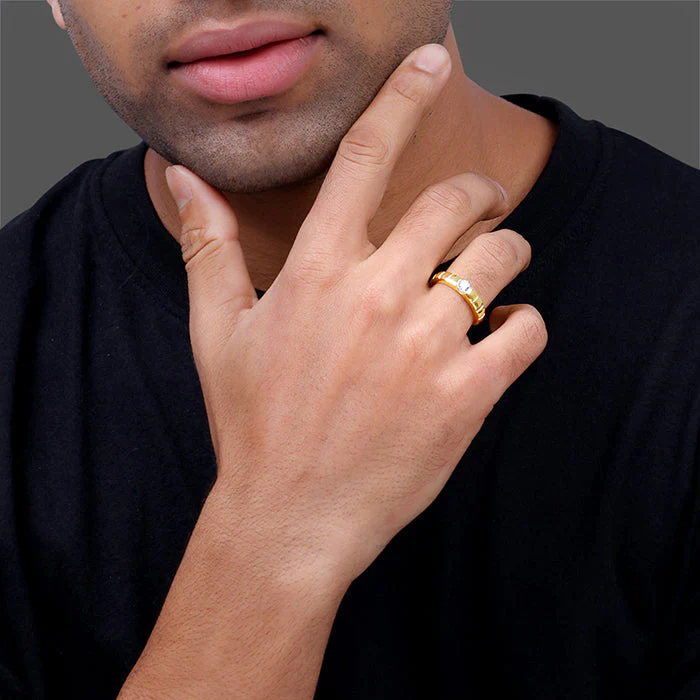 Golden Signature Stone Ring For Him - Image 3