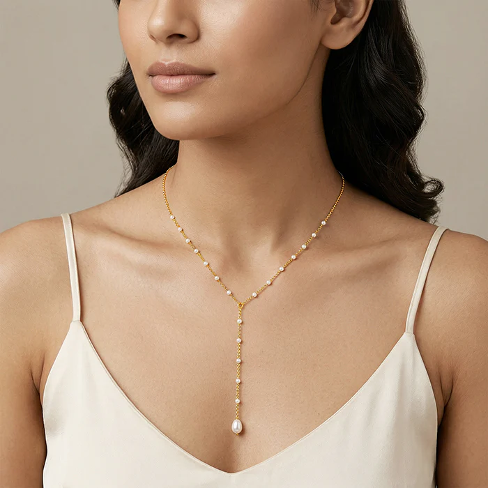 Golden Sophie Pearl Lariat Necklace - Image 3