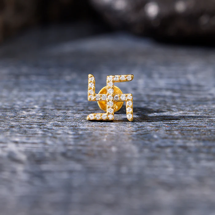 Golden Swastik Shine Stud For Him - Image 3