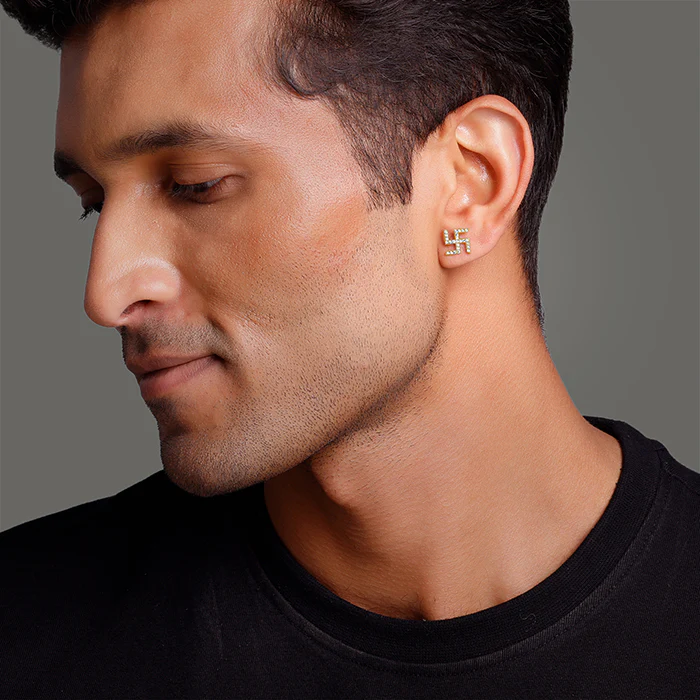 Golden Swastik Shine Stud For Him - Image 5