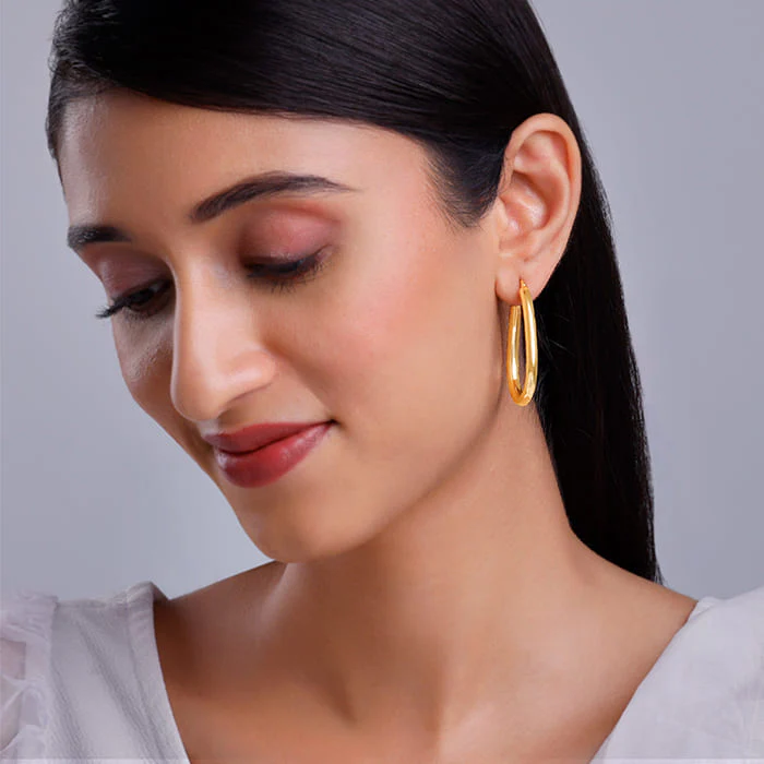 Golden Tapered Hoop Earrings - Image 3