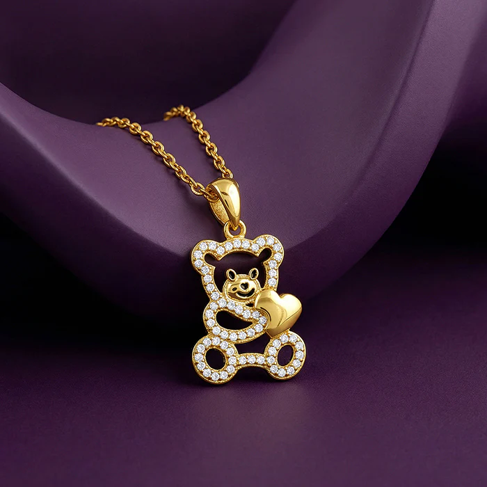 Golden Teddy Hug Pendant With Link Chain - Image 2