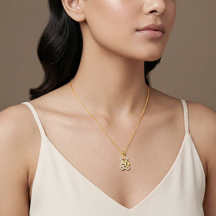 Golden Teddy Hug Pendant With Link Chain - Image 3