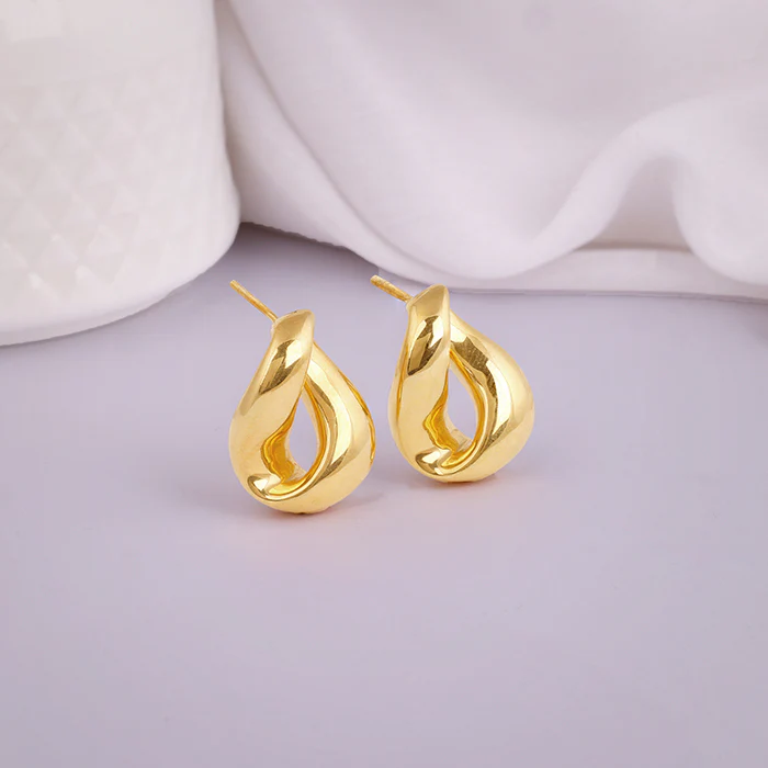 Golden Twisted Loop Earrings - Image 2