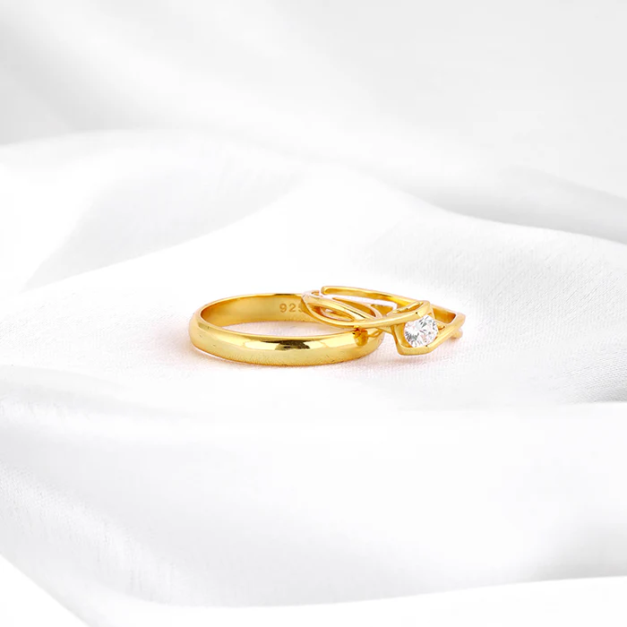 Golden Two As One Couple Rings - Image 2