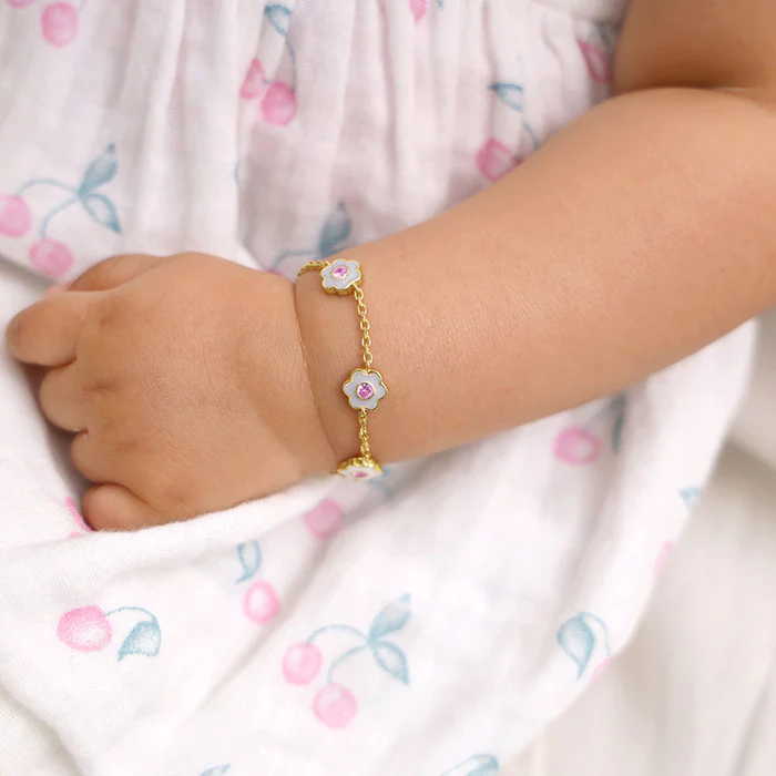 Golden White Flower Kids Bracelet (0 - 2 years) - Image 3