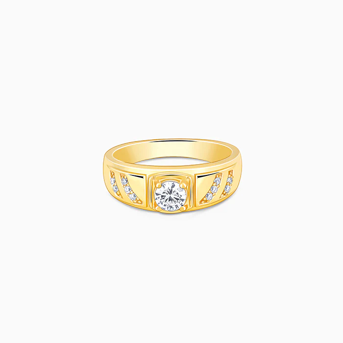 Golden Zircon Ornate Ring For Him