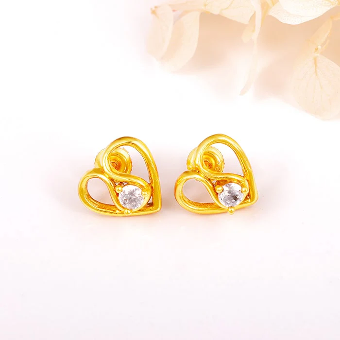 Golden Zircon Studded Heart Earrings - Image 2