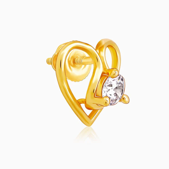 Golden Zircon Studded Heart Earrings - Image 4