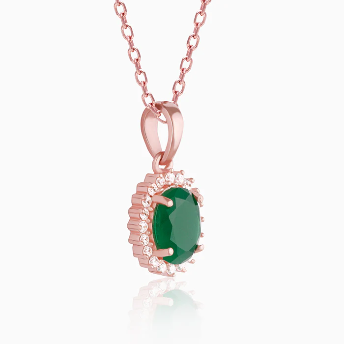Rose Gold Evergreen Halo Pendant With Link Chain - Image 3