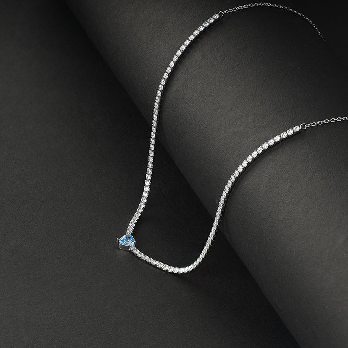 Silver Blue Heart Choker Necklace - Image 2