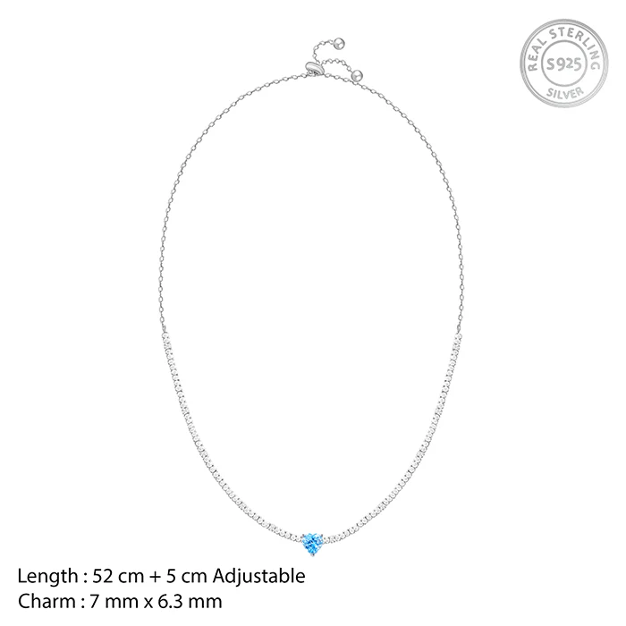Silver Blue Heart Choker Necklace - Image 4