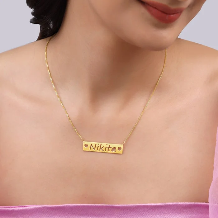 Golden Personalised Name Engraved with Love Necklace - Image 3