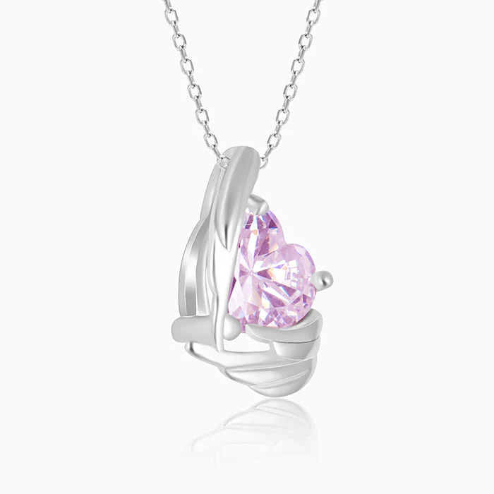 Silver Pink Angel Wings of Protection Necklace - Image 4