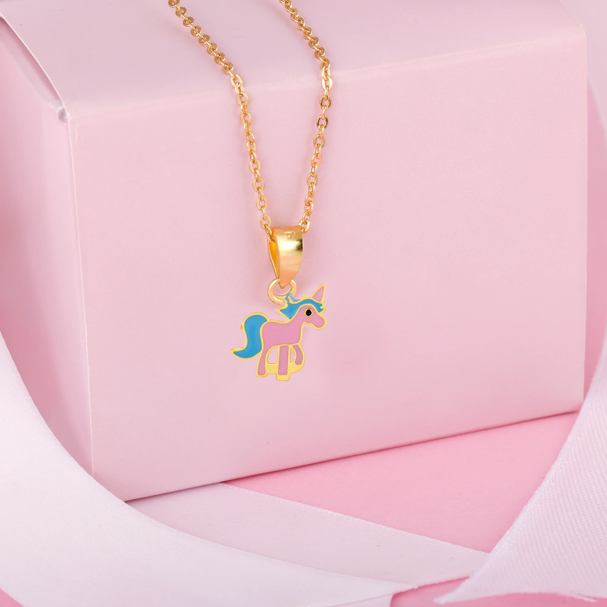 Golden Pie Unicorn Kids Pendant with Link Chain (7-10 yrs) - Image 2