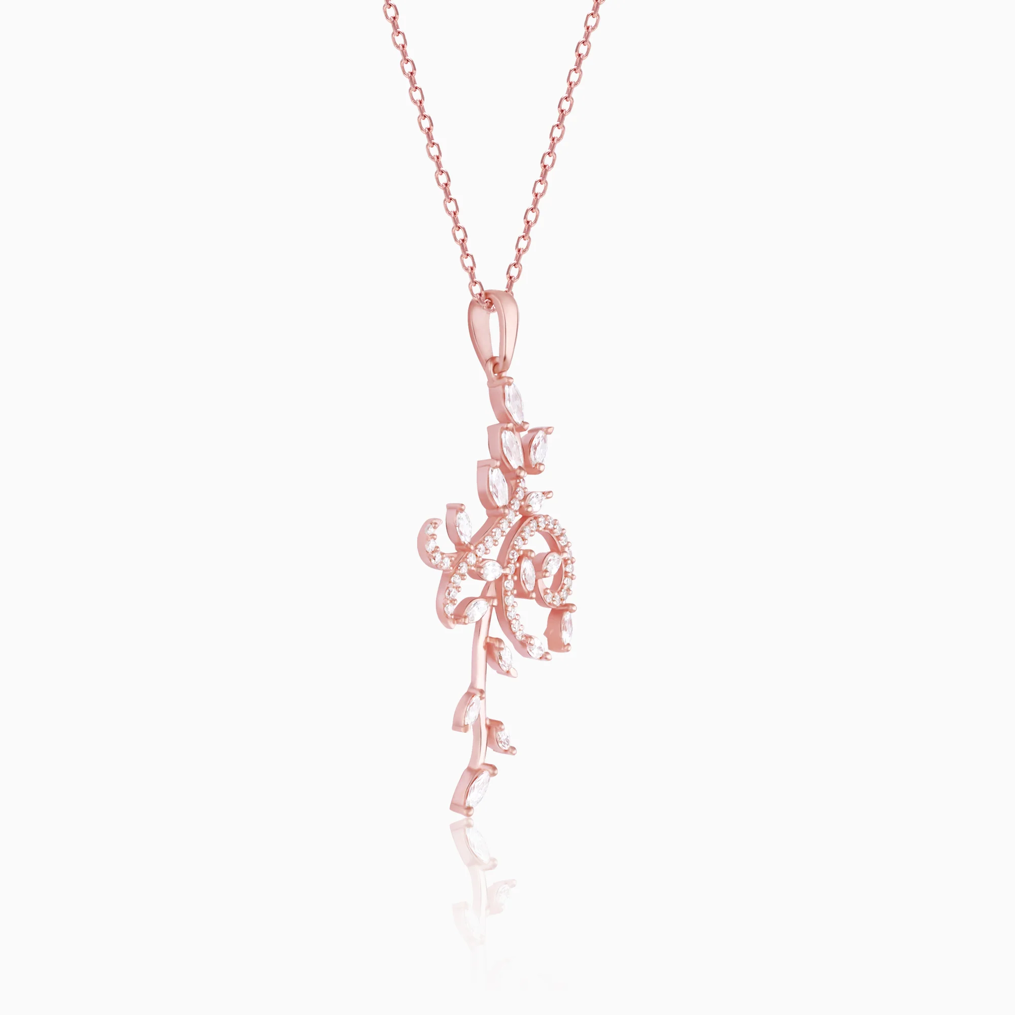 Rose Gold Exquisite Floral Pendant With Link Chain - Image 4