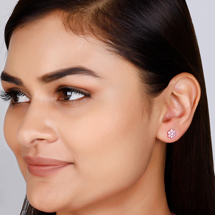 Rose Gold Baby Pink Big Flower Stud Earrings - Image 2