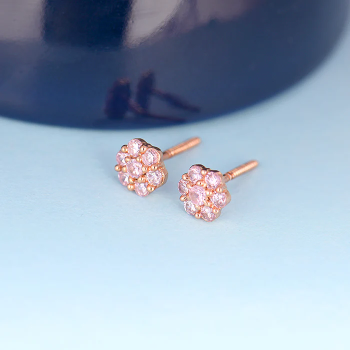 Rose Gold Baby Pink Big Flower Stud Earrings - Image 3
