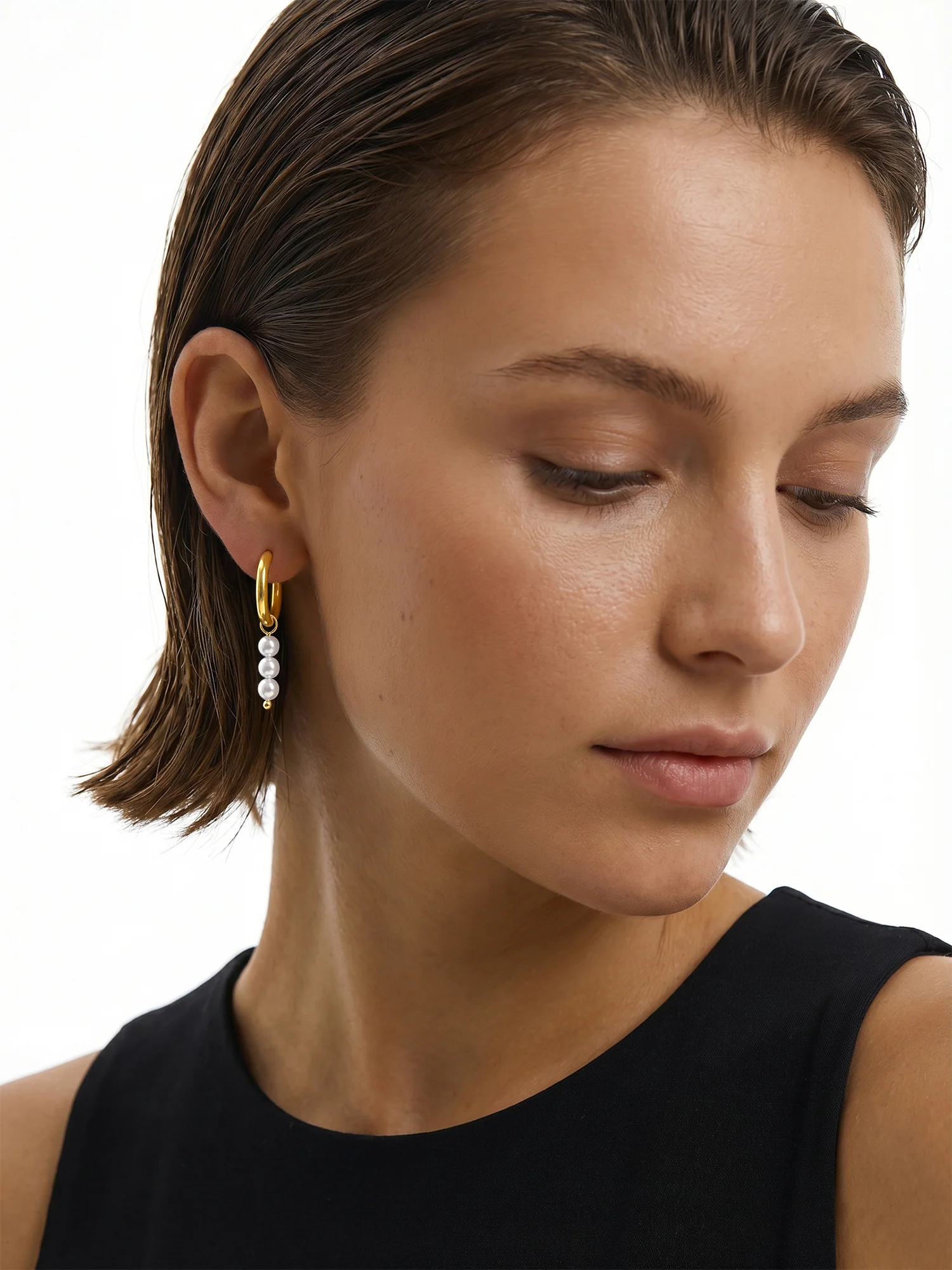 Loop Hoops Pearl Gold Plated Earrings - Image 4