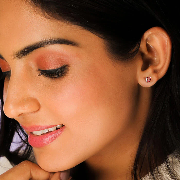 Silver Valentine Heart Stud Earrings - Image 2