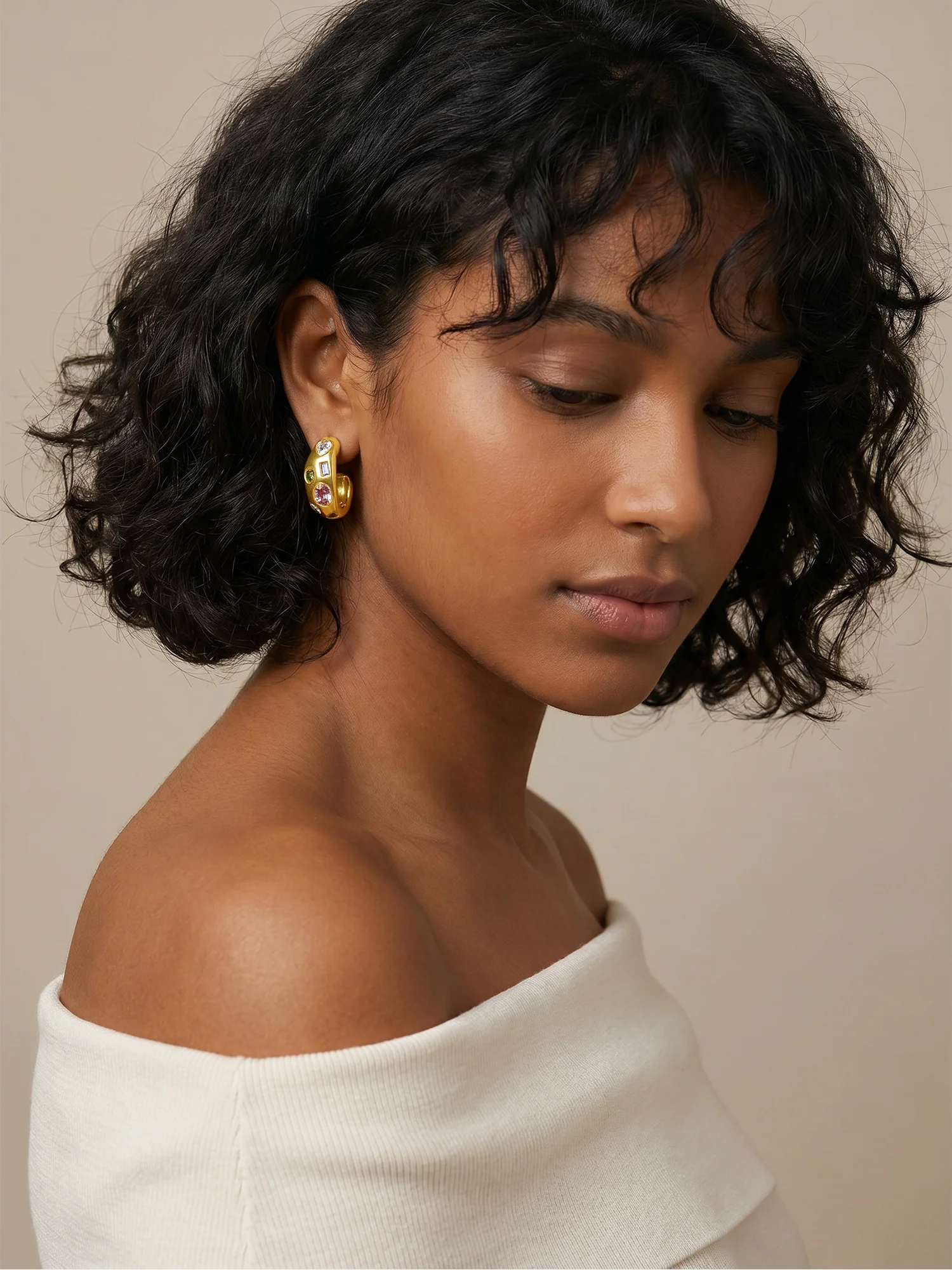 Marble Mix Gold Plated Hoop Earrings - Image 3