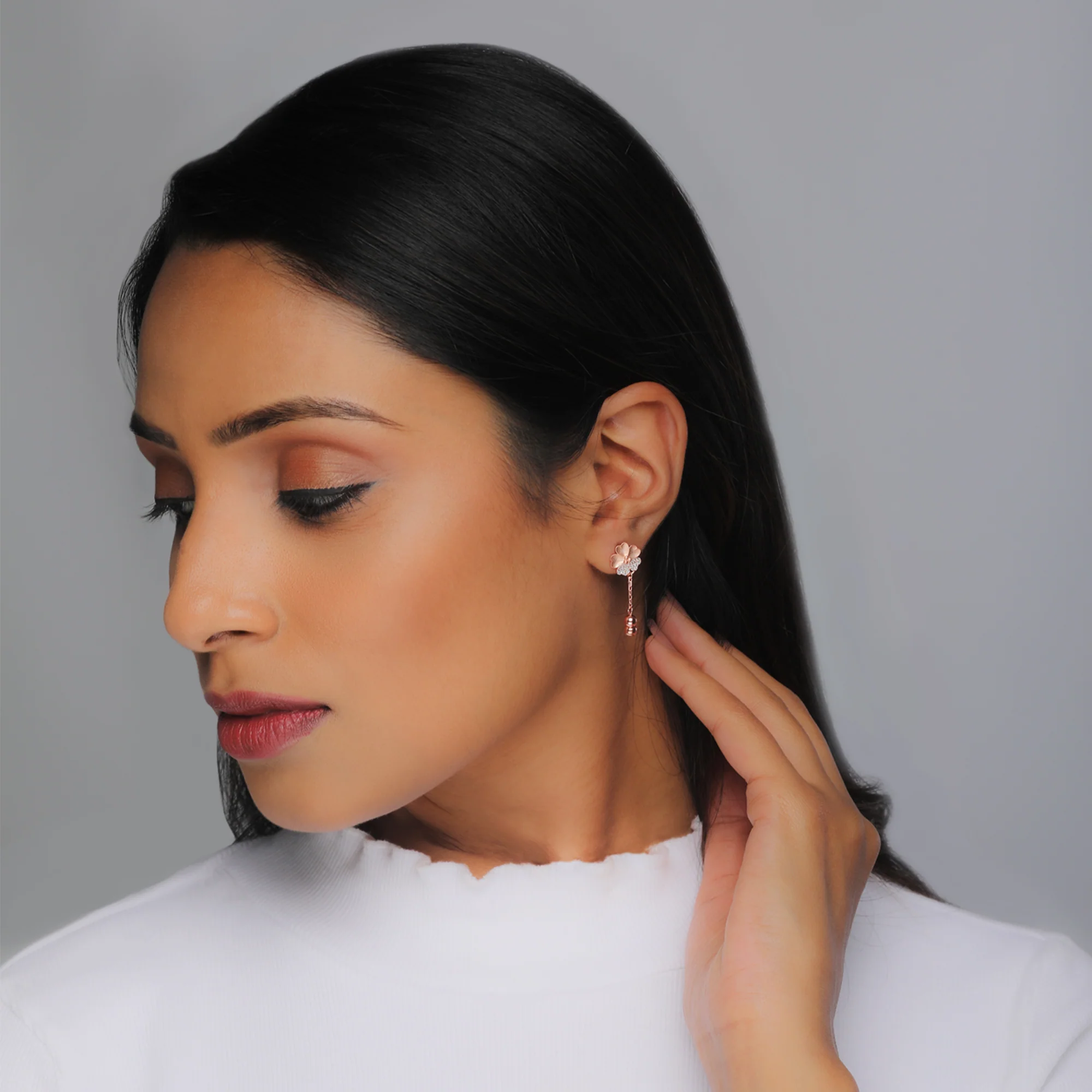 Rose Gold Clover Dangle Earrings - Image 3