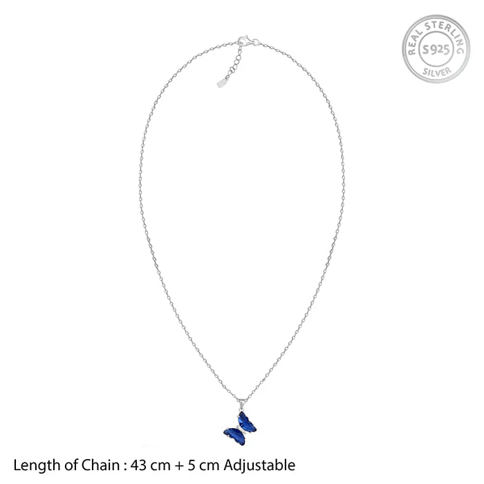 Silver Midnight Blue Butterfly Pendant With Link Chain - Image 5