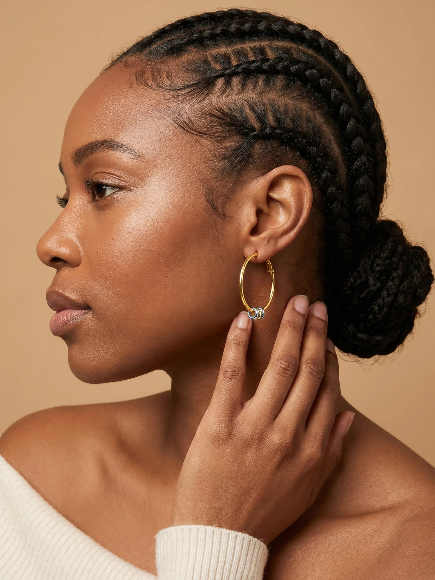 Orb Detail Dual Tone Hoop Earrings - Image 3