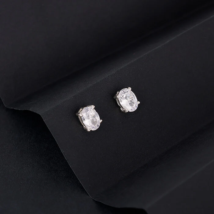 Silver Zircon Classic Stud Earrings - Image 2