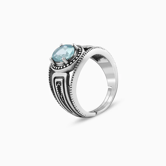 Oxidised Silver Aqua Shine Ring For Him - Image 4