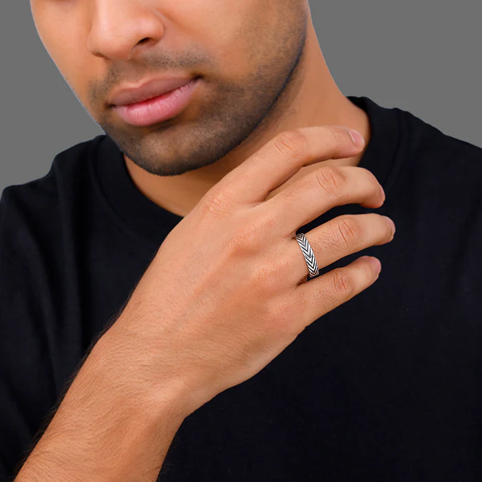 Oxidised Silver Chevron Ring For Him - Image 3