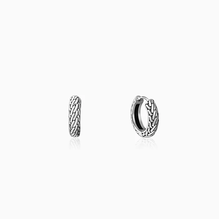 Oxidised Silver GeoGlint Hoop Earring For Him - Image 3