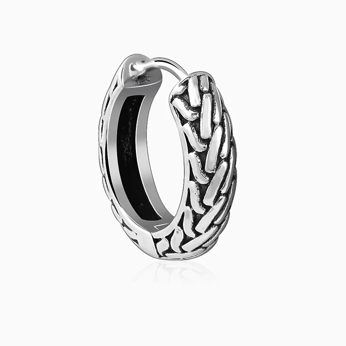 Oxidised Silver GeoGlint Hoop Earring For Him - Image 5