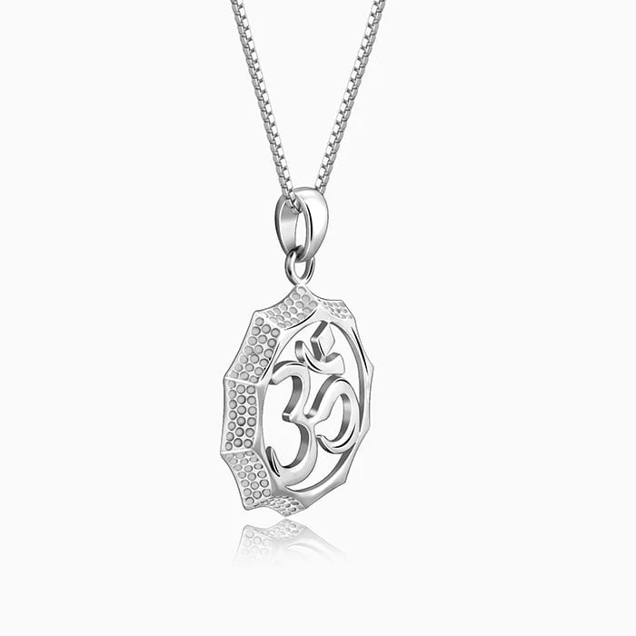 Silver Graceful Om Pendant With Box Chain For Him - Image 4