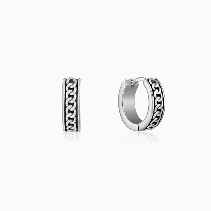 Oxidised Silver Linked Chain Hoop Stud For Him - Image 2