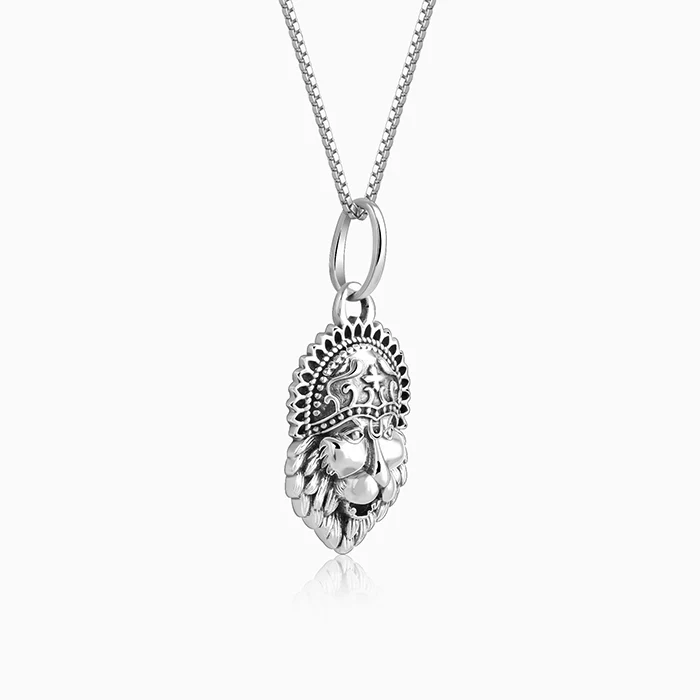 Oxidised Silver Narasimha Crown Pendant With Box Chain For Him - Image 4